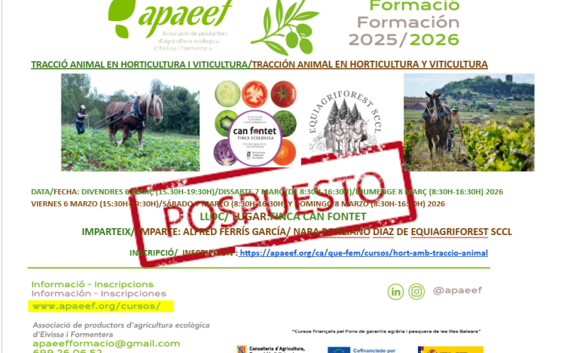 CAMBIO DE FECHA DEL CURSO "TRACCIÓN ANIMAL" POR MOTIVOS METEREOLÓGICOS PARA EL 27/28/29 MARZO 2026